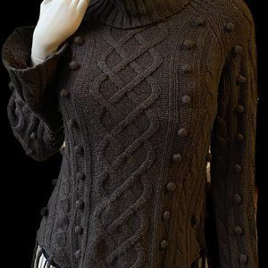 Brown Turtleneck Patterned Sweater with Fun Details - Size Medium